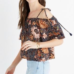 Madewell cold-shoulder silk top in sea floral